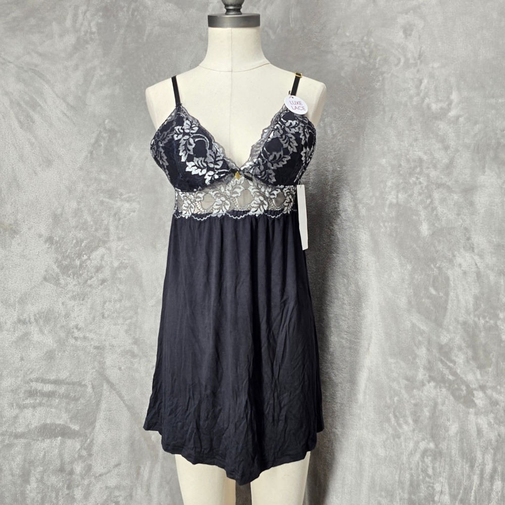 Daisy Fuentes‎ Slip Dress Women M Black Lace Intimates Coquette Whimsigoth Layer